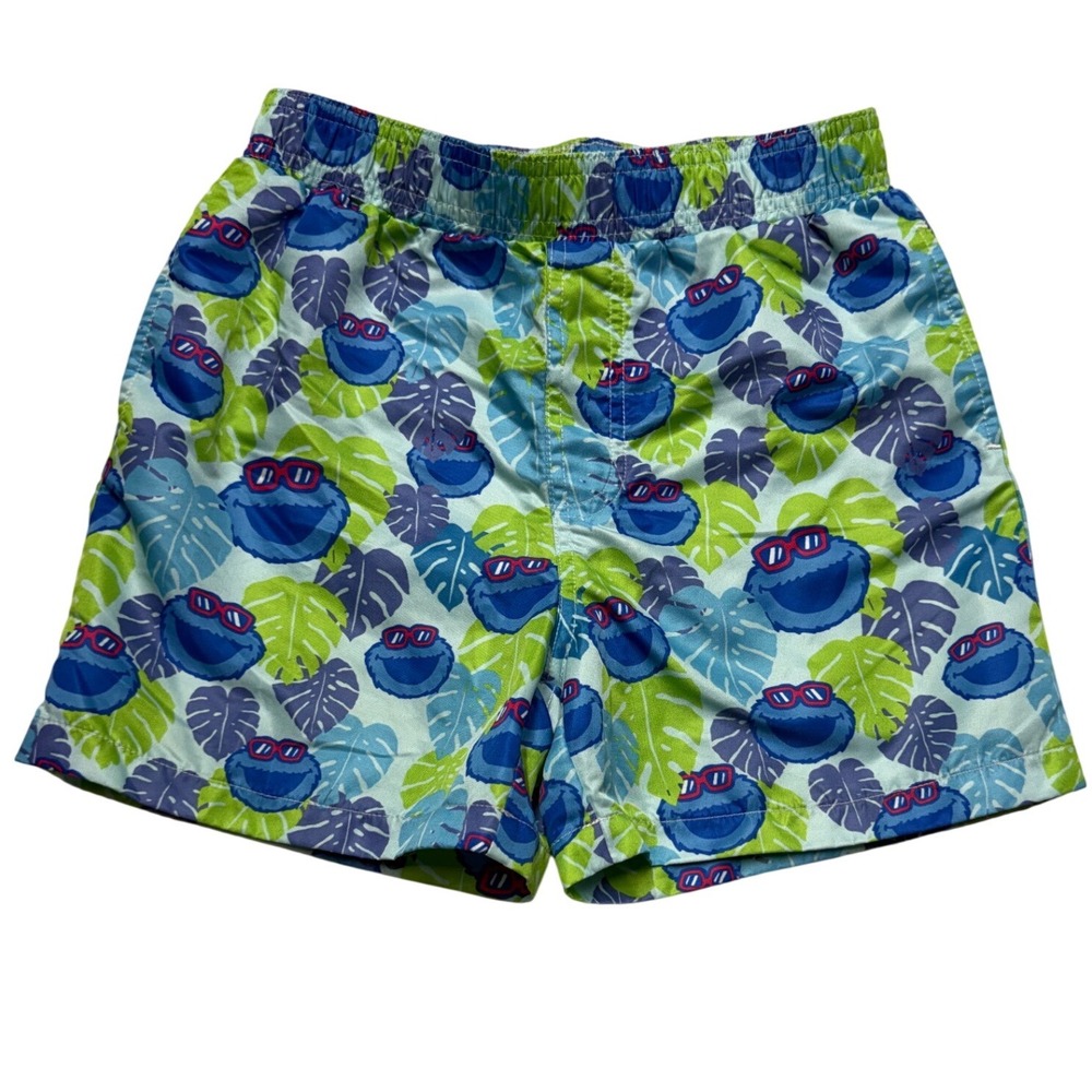 Sesame Street Cookie Monster Swim‎ Trunks Tropical SeaWorld Blue Green Kids M